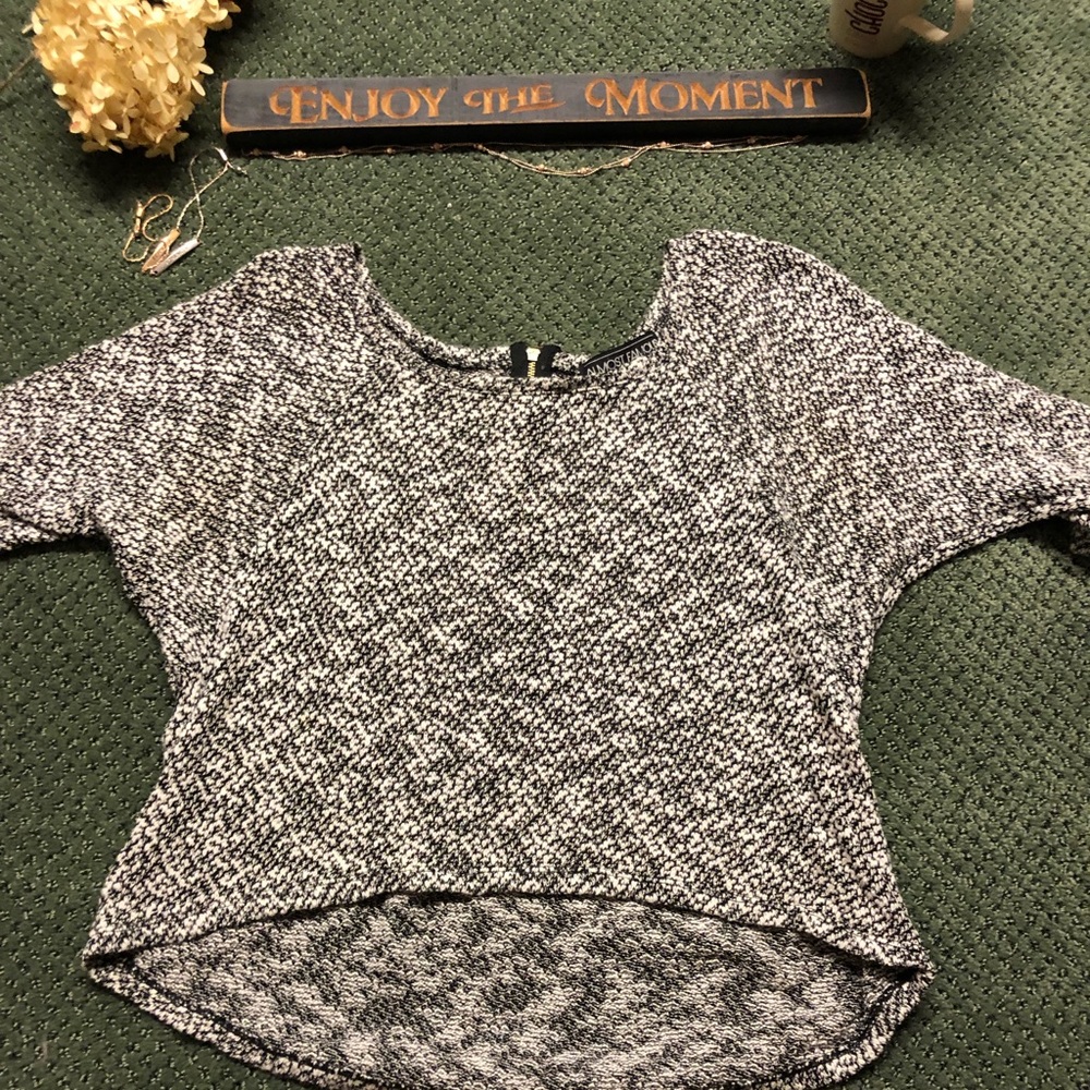 Heathered black and white sweater blouse